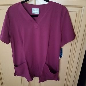 Tafford Women's Active Stretch V-Neck Scrub Top, Size L, Wine